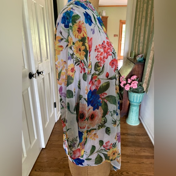 *HOSTPICK*  SLINKY Sheer Floral Cascade Front or Tie Front Cardigan MED NWOT - Picture 5 of 10